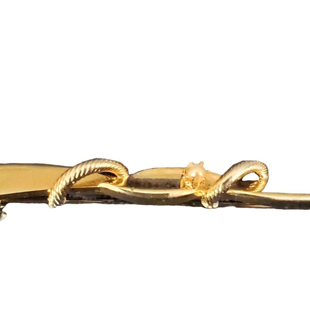 Vintage MCM Sweater Bar Pin Etched With Faux Seed Pearl Safety C Clasp Excellent - Picture 3 of 6